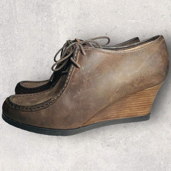 Lauren Ralph Lauren Women’s 10B Brown Denver Oxfords Wedge Heels Shoes Booties - Picture 2 of 11